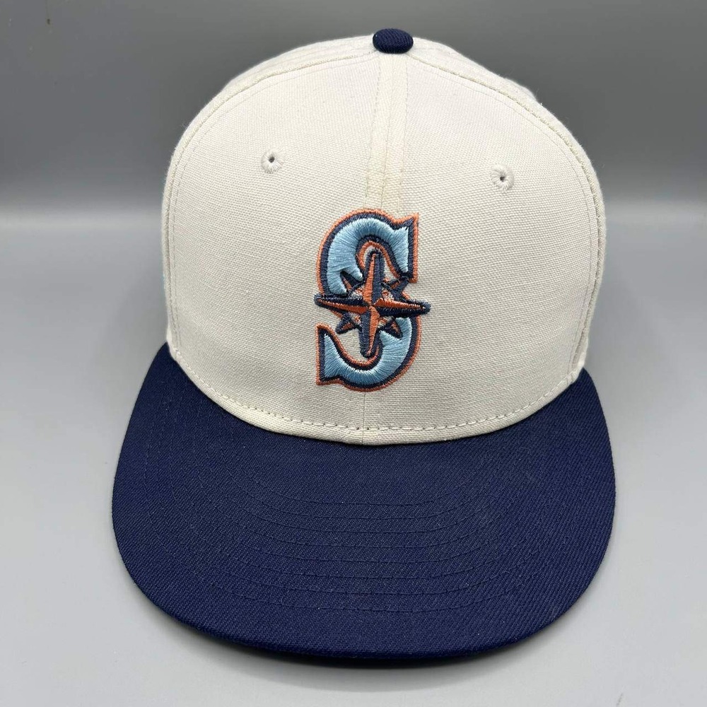 Seattle Mariners Hat Men 7 1/2 White‎ Blue 59Fifty New Era MLB Fitted Cap